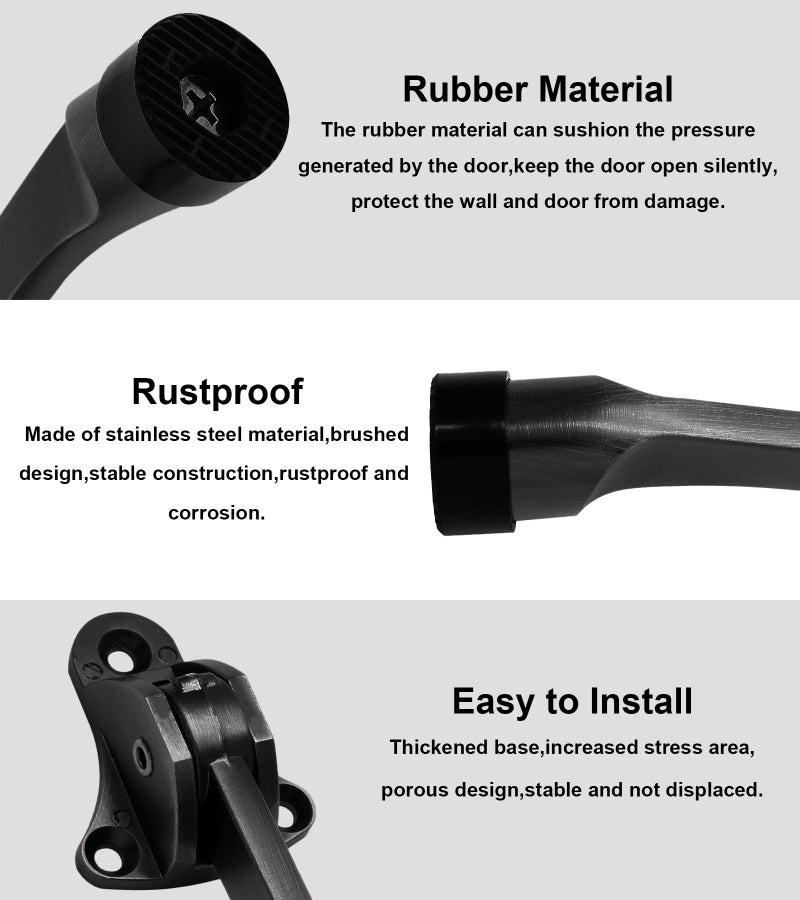 PHITUODA 2pcs 4 Inch KickDown Door Stopper  Heavy Duty Door Stop with Non-Slip Rubber Tip for Wood Concrete Tiled Carpeted Floors  Black - Image 4